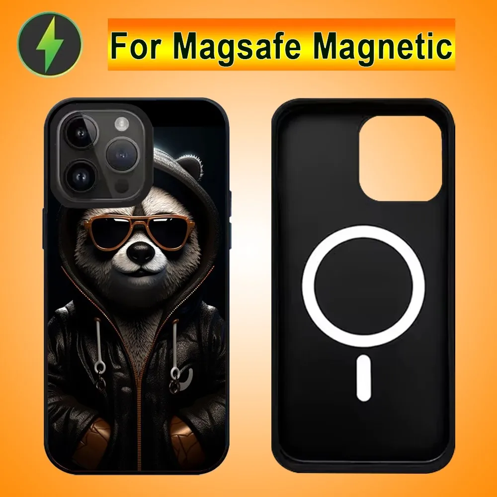 Panda kreslený telefon pouzdro pro iPhone 15 14 13 pro maxi 11pro 12 mini mala alex zrcadlo pro MagSafe bezdrátový nabíjení zakrýt