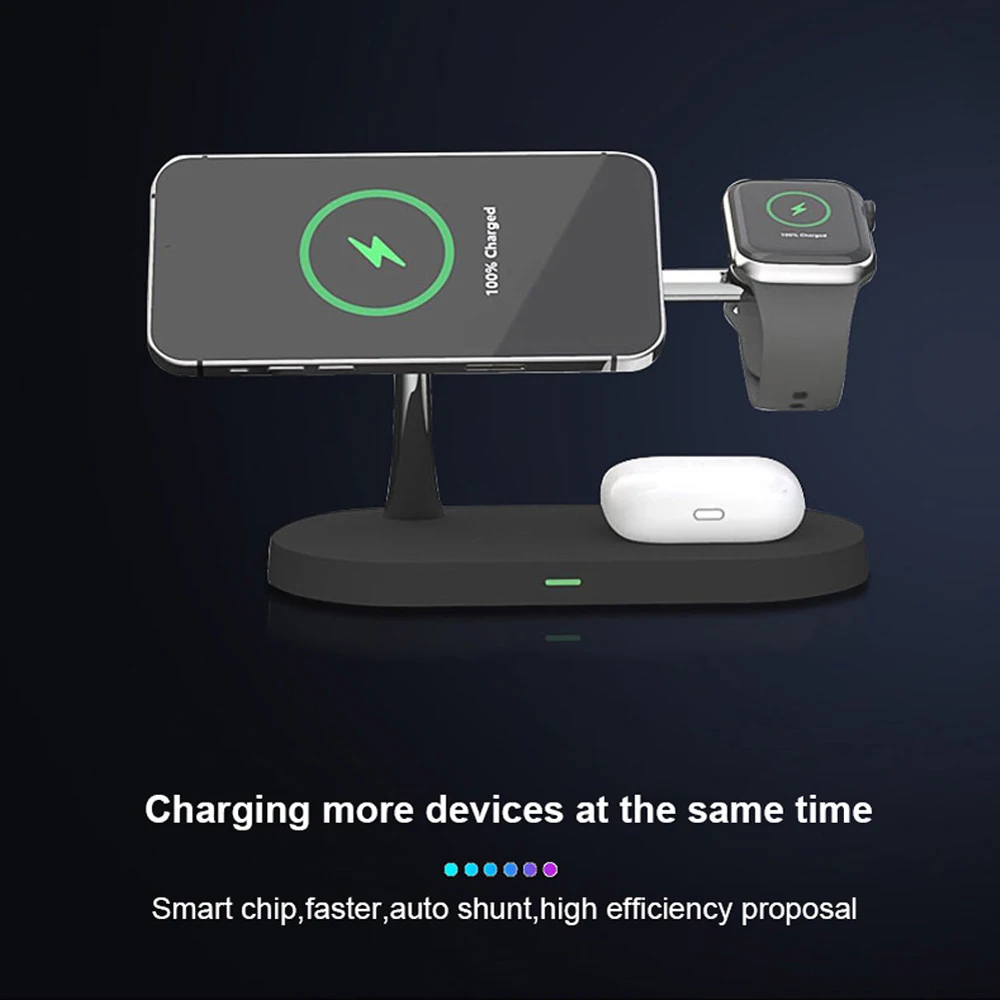 AIXXCO 5 In 1 Magnetic Wireless Charger Stand For iPhone 15 14 13 Pro Max Apple Watch 8 7 6 Airprods Fast Charging Station