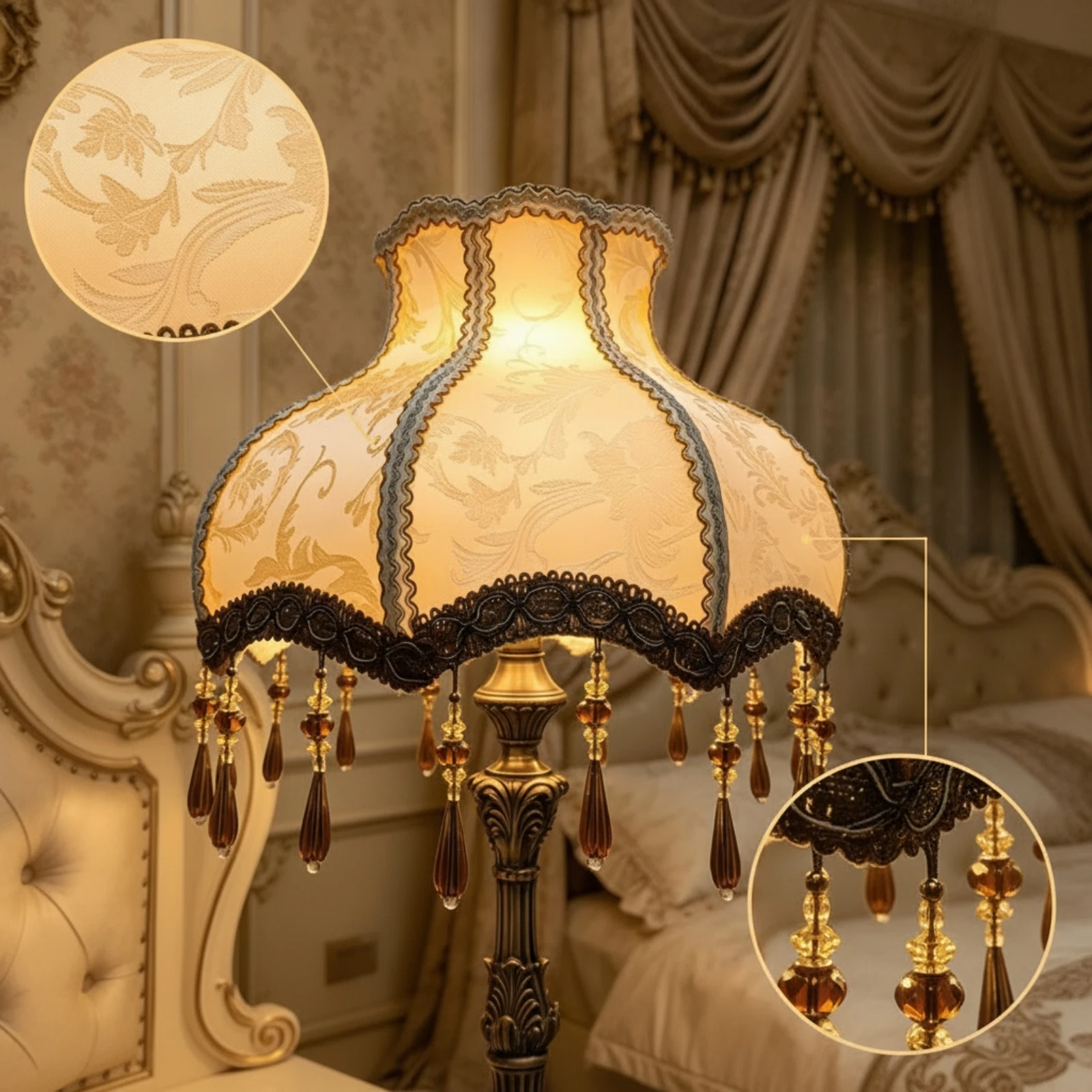 Jacquard Lamp Shade Vintage Lamp Shade with Tassels Lampshade with Tassels Beaded Lampshade with Scalloped Edge Floral