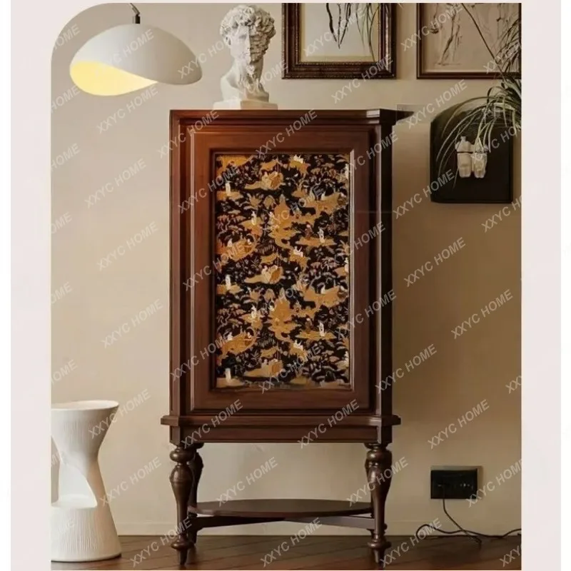 XXFactory Direct Medieval Walnut Color Living Room Locker Hand Painted Bucket Cabinet