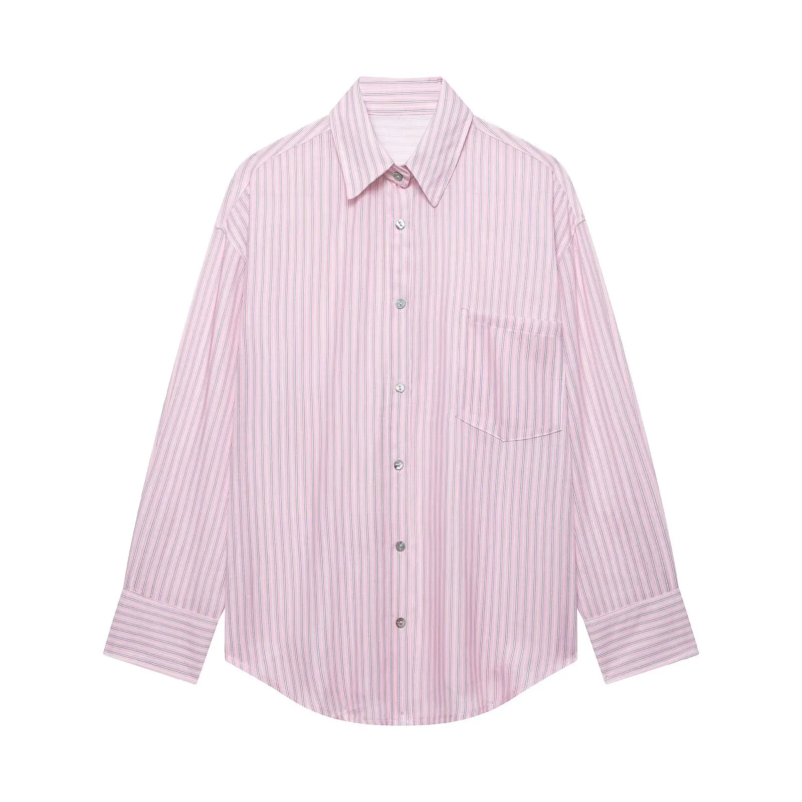Withered Summer Casual Long Sleeved Plaid Lapel Chiffon Pocket Loose Shirt Blouses Women's Clothes Shirts Tops