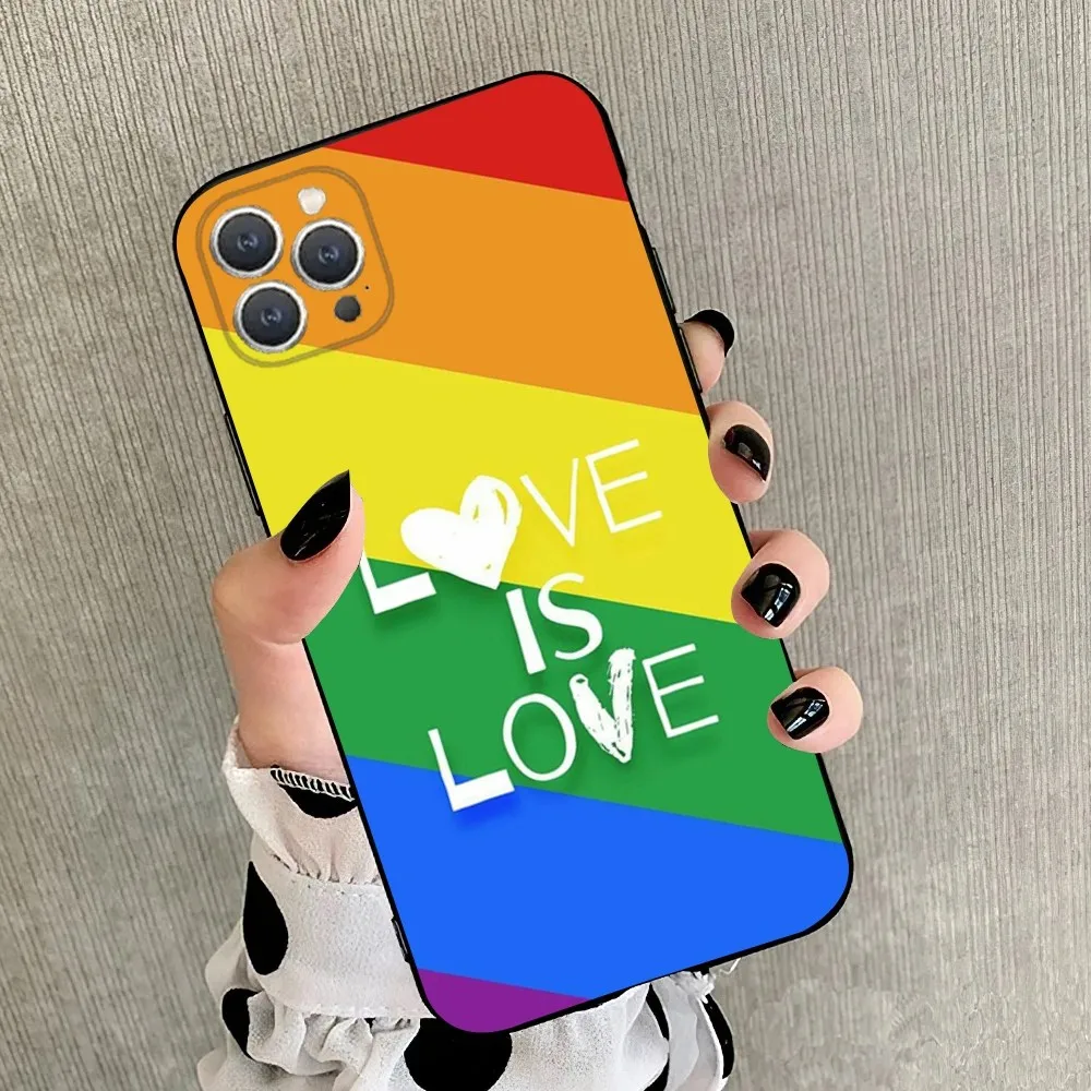 Gay Lesbian LGBT Rainbow Phone Case For iPhone 15,14,13,12,11,Plus,Pro Max,XS,X,XR,SE,Mini,8,7 Soft Silicone Black Cover image 6