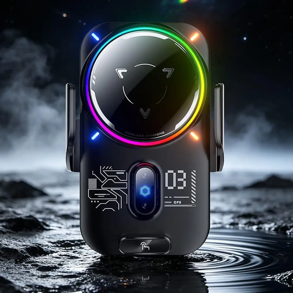 2-in-1 Magnetic Car Phone Holder Semiconductor Cooling 25W Wireless Charger Auto Induction RGB Light Universal Car Accessory