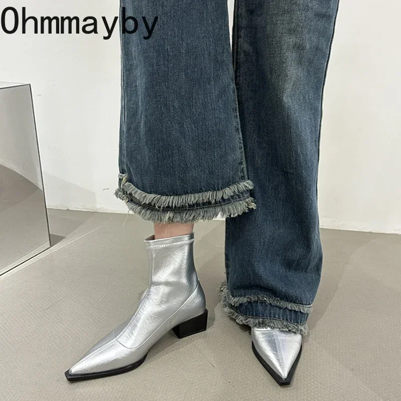 Autumn Women Ankle Boots Shoes Fashion Pointed Toe Ladies Short Boot Square Low Heel Casual Winter Women\'s Footwear