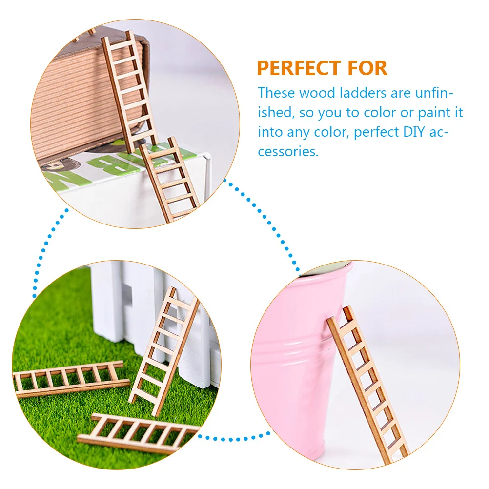 

20pcs Miniature Ladders Micro Landscape Ornament Wooden Dollhouse Accessories DIY Craft Decor Mini Wood Staircase Small House