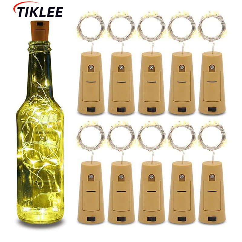 Met Batterij 10x Bar Led Wijnfles Kurk String Lights Vakantie Decoratie Slinger Fles Kerstverlichting Kerst Lichtslinger Lampjes