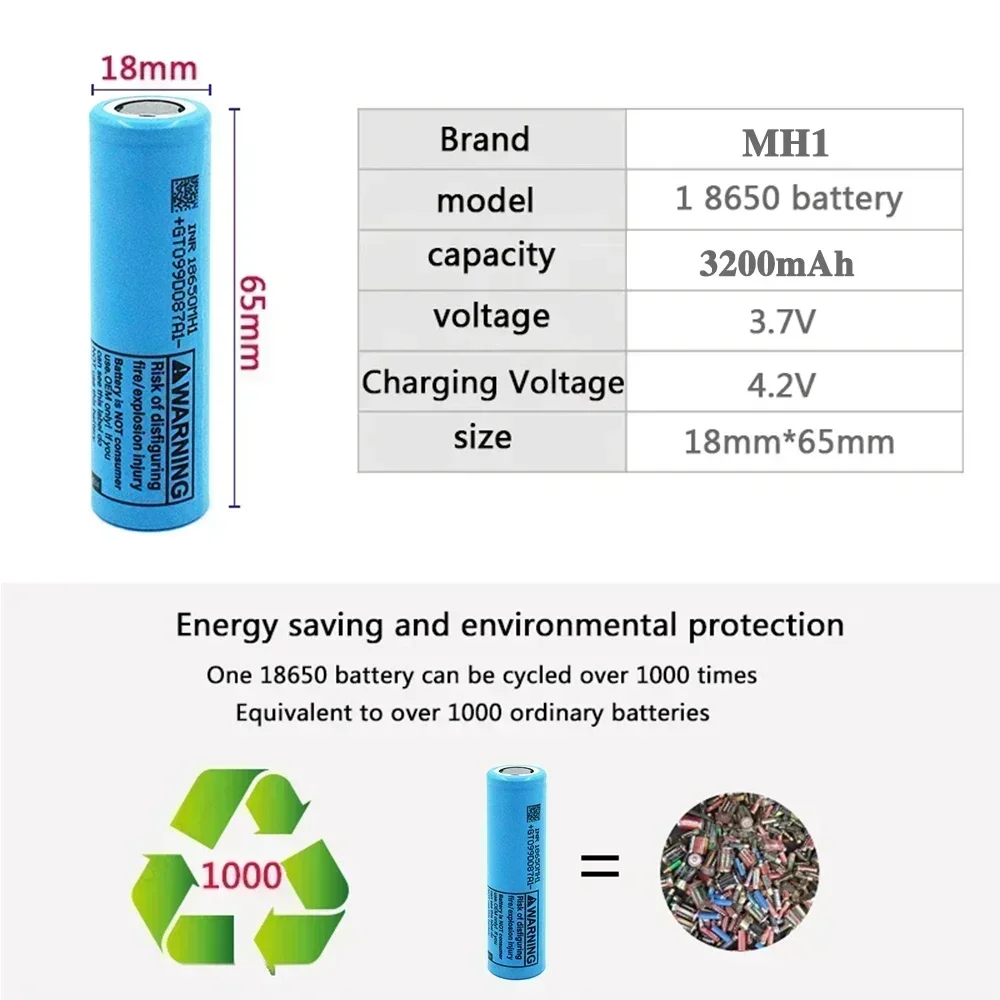 18650 rechargeable battery 3.7v 3200mAh 10A Batterie de décharge INR18650-MH1 18650   rechargeable battery lithium ion battery