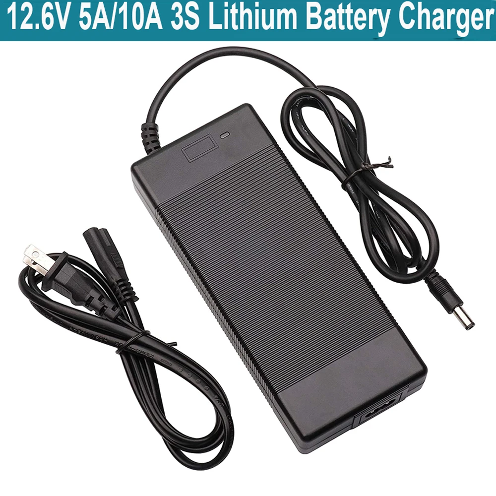 12.6V 5A 10A Li-ion Battery Charger Power Adapter for 3S 11.1V 12V 3String Rechargeable Lithium Battery Pack
