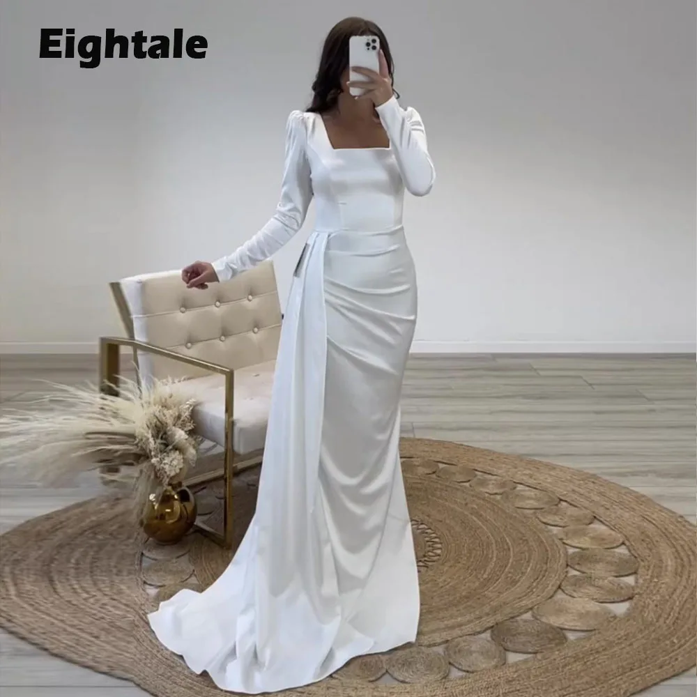 Eightale Formal Women Evening Dress Satin Customized Long Sleeves Mermaid Prom Gown Wedding Party Dress vestidos de fiesta