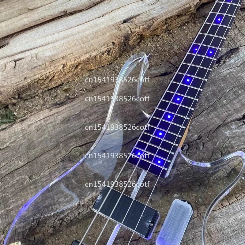 Crystal Bass LED Lampu Biru Kaca Transparan Akrilik 4 Senar