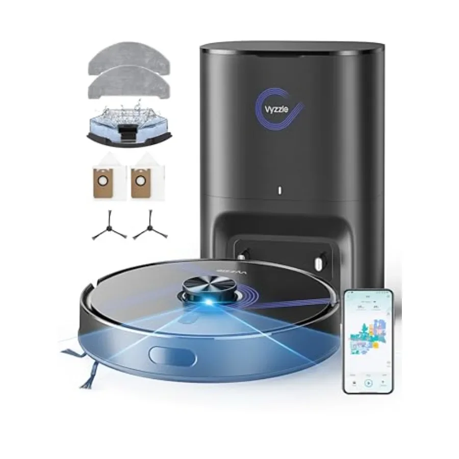 

Robot Vacuum and Mop for Hard Floors and Carpet, 8000Pa Suction with LiDAR Navigation, Self-Emptying Base, 60-Day Capacity, Gra