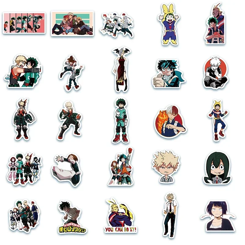 50PCS My Hero Academy Stickers Pack Cute Anime Stickers Waterproof Phone Case Laptop Skin Kawaii Packaging Art Supplies