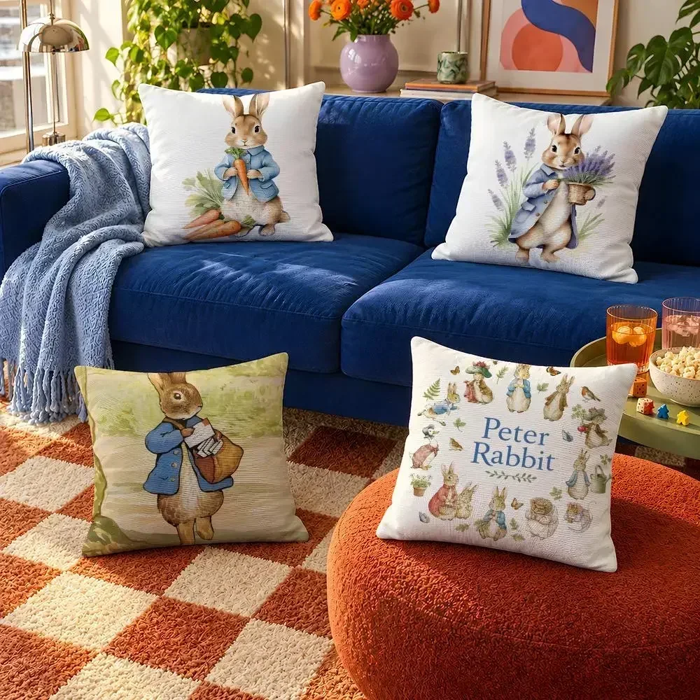 Cartoon Peter Rabbit Benjamin Bunny Cushion Cover Throw Pillow Soft Short Plush Cozy Colorfast For Sofa Bedroom Home Decor