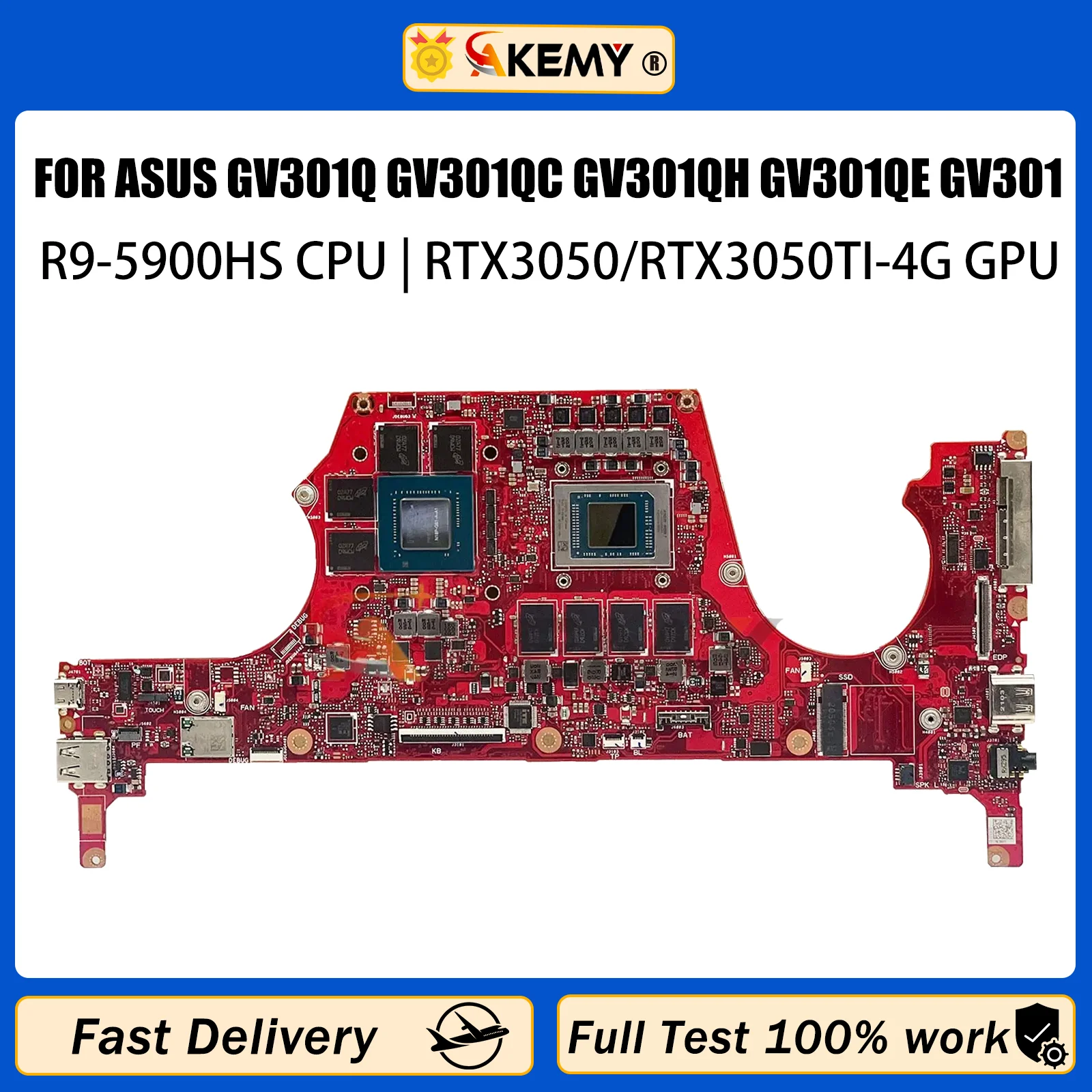 

AKEMY Mainboard For ASUS GV301Q GV301QC GV301QH GV301QE GV301 Laptop Motherboard R7 R9 RTX3050/RTX3050TI-4G RAM-8G/16GB