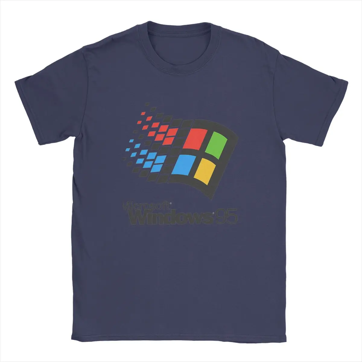تي شيرت كلاسيكي للرجال والنساء بشعار Microsoft Windows95، تي شيرت بنظام الكمبيوتر، تي شيرت جديد ممتع بأكمام قصيرة ورقبة مستديرة، تي شيرت قطني