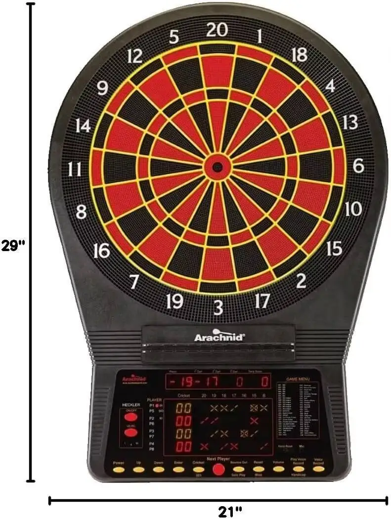 لوحة رمي السهام الإلكترونية Cricket Pro 900 من Arachnid- Talking، منطقة الهدف 15.5 بوصة، شاشة عرض ما يصل إلى 8 مشغل، لعب منفرد، MPR وP