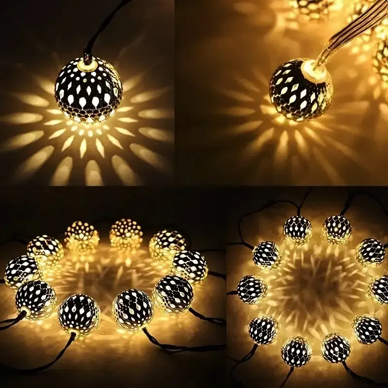 Moroccan Ball Lamp Iron Art LED Light Strip Solar Light String Suitable for Outdoor Party Courtyard and Garden Decoration image 4