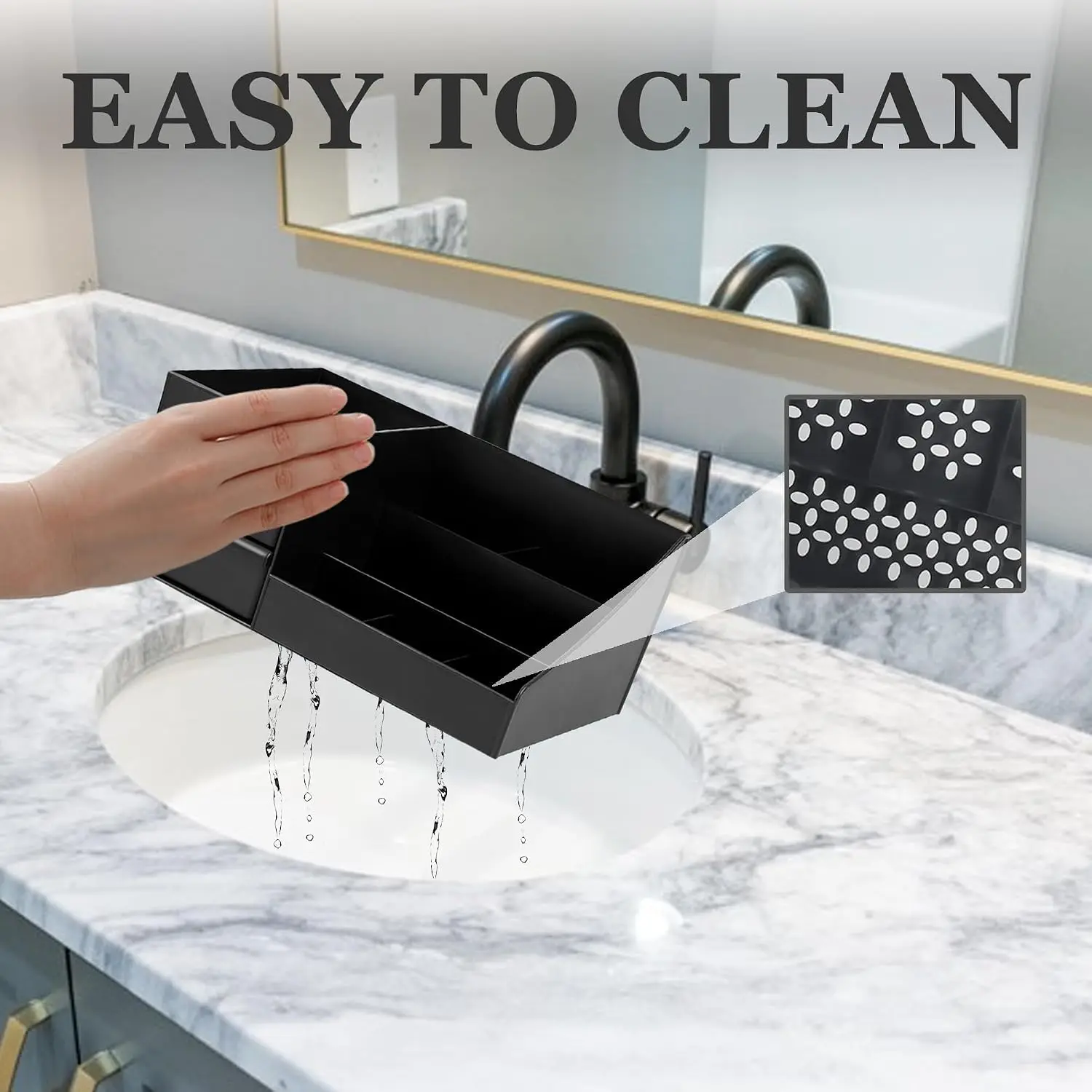 Premium Black Plastic Makeup Organizer with Drawers – Multi-Compartment Desktop Storage for Cosmetics, Skincare, Brushes & Toothbrushes – 11.1' X 6.9' X 4.9' Vanity Tray for Bathroom, Dorm & Office