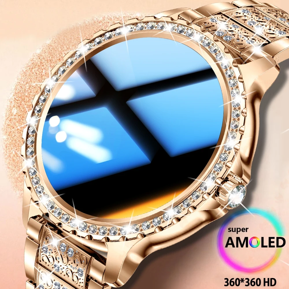 

2026New Bluetooth Call Smart Watch Women 1.32inch AMOLED HD Screen Diamond Watch Health Monitoring Customisable Dials Smartwatch