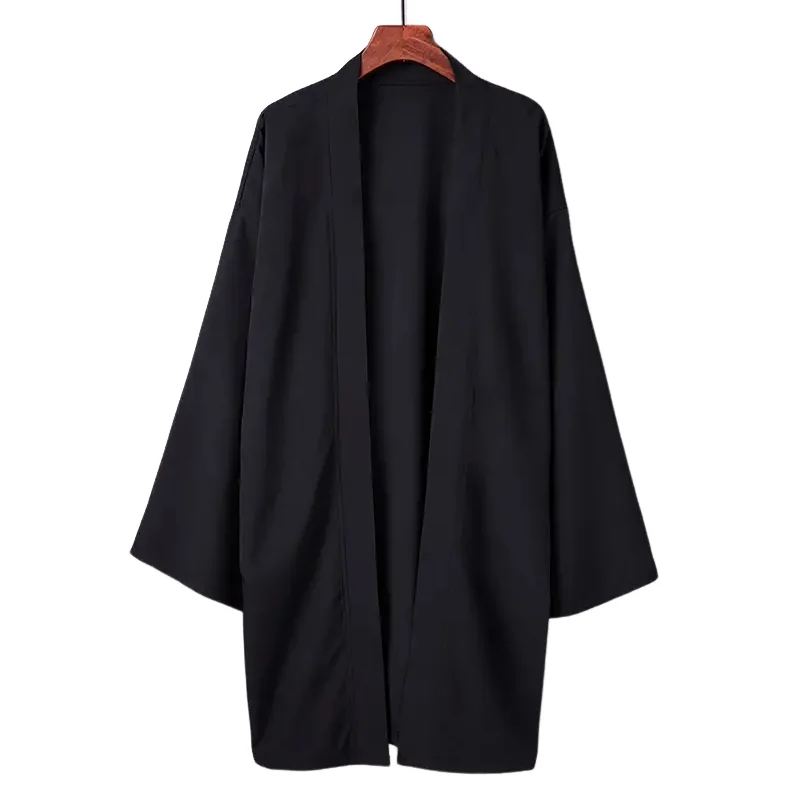 Summer Men Black Robe Samurai Clothing Solid Color Loose Asian Traditional Costume Beach Japanese Kimono Cloak Sunscreen Coat