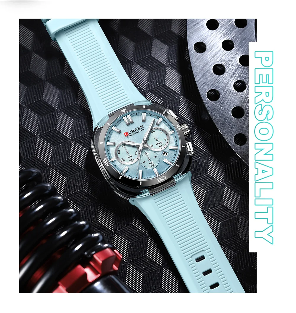 CURREN Herren Luxus-Sportuhr Chronograph Quarz-Armbanduhr mit Silikonarmband Leuchtende Zeiger Relógio Masculino – Detail 10