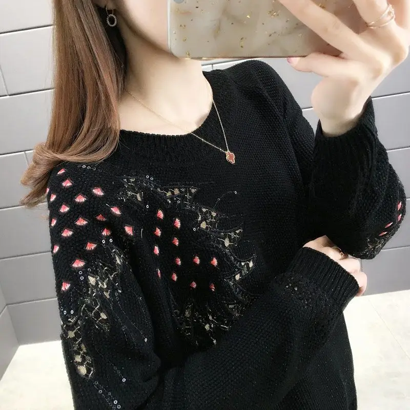 Autumn Winter New Fashion Round Neck Sleeveless Embroidered Pullovers Women\'s Clothing Casual All-match Korean Sweaters Chic Top