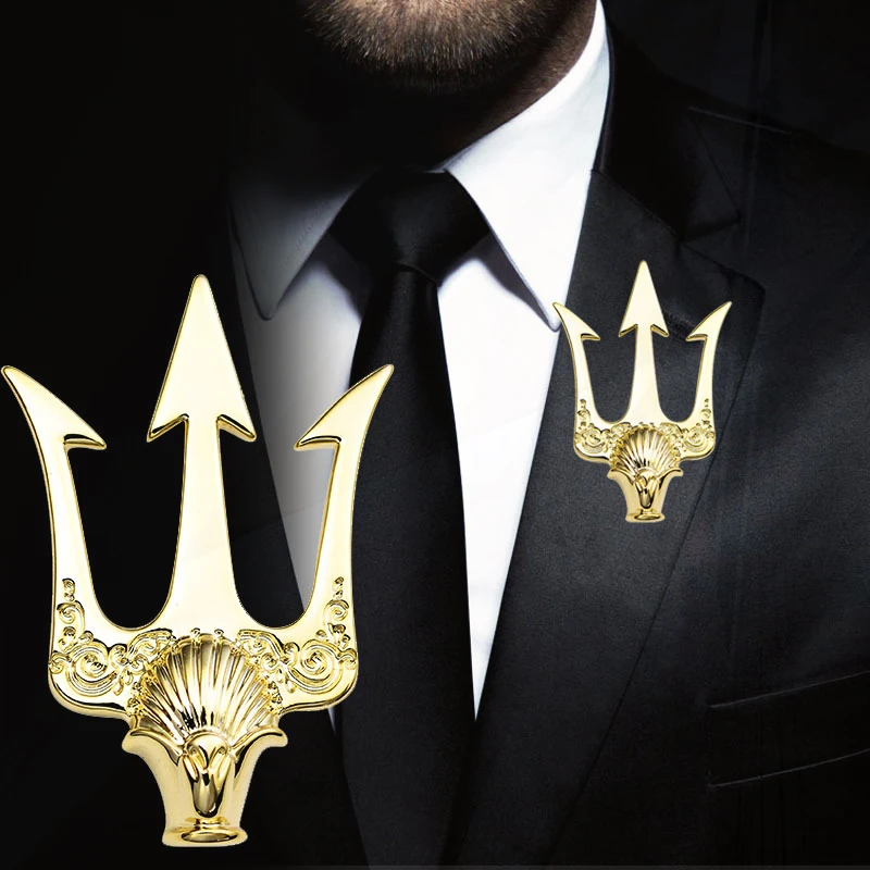 Pin de solapa de Metal para hombre, insignia de Cuello de camisa, accesorios de alta gama, Stlye británico, Pin de Trident Vintage, traje de hombre