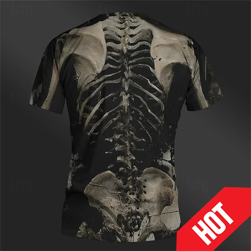 Skull Skeleton Retro Vintage 3D Printed T-Shirt Men Sports Fitness T Shirt Short Sleeve Crew Neck Shirt Y2k Helloween Costume
