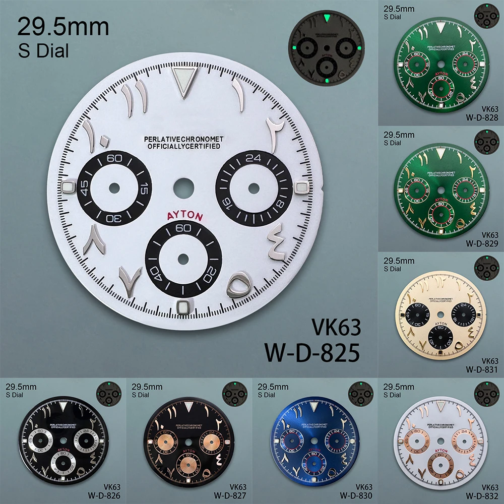 29.5mm Panda Arab S DTN Dial Fit VK63 Quartz Movement Green Luminous High Quality Watch Modification Accessories