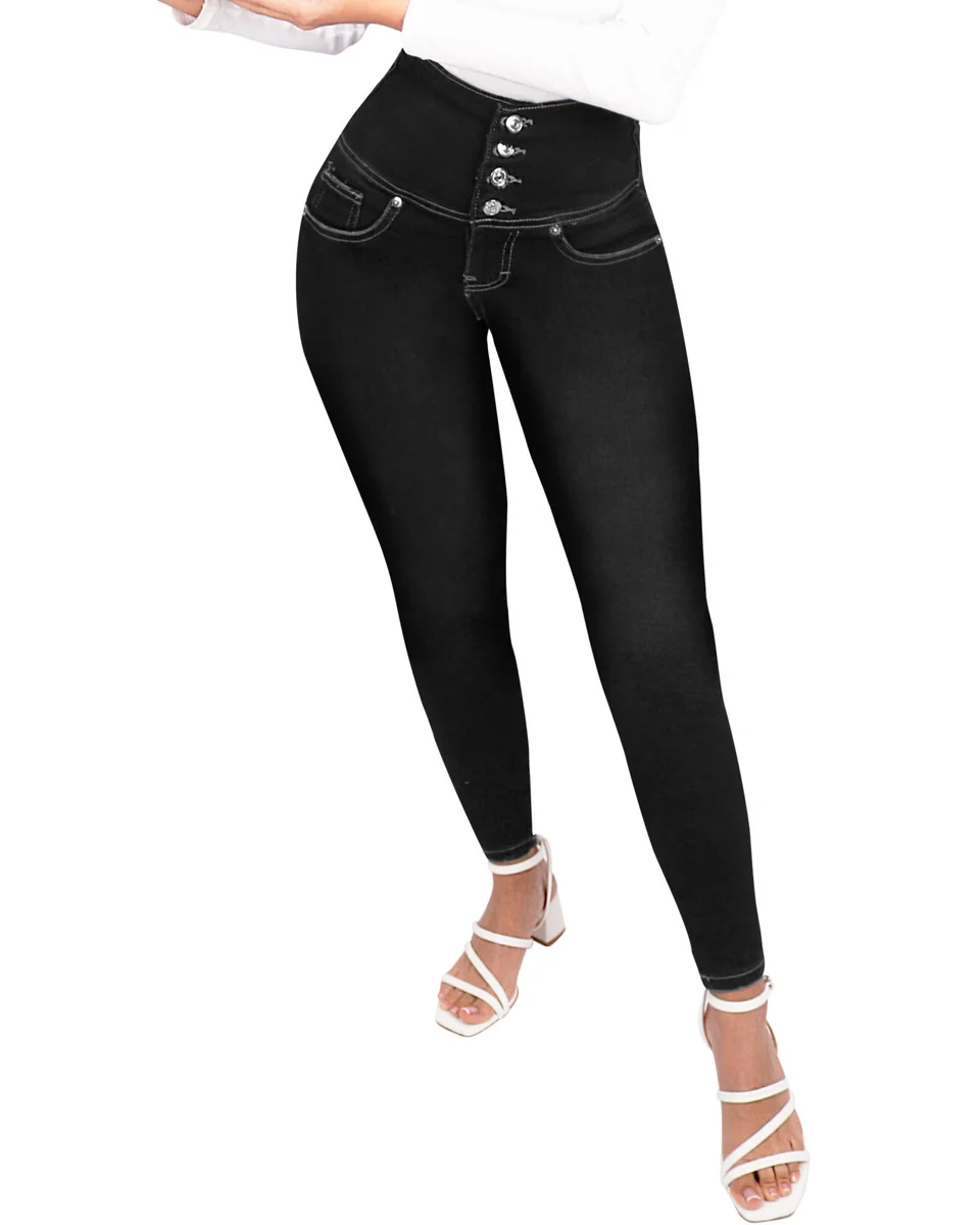 Sexy Women Fit Skinny Jeans High Waist Elastic Stretch Pencil Pants Vintage Straight Leg Wrap Hips Casual Tight Denim Trousers