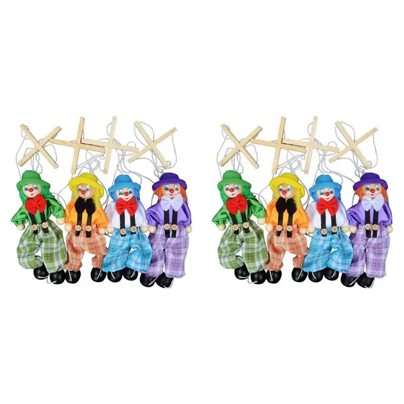 AS96-8 Packs Clown Marionette Creative Pull String Puppet Kid For Parent Child Interactive Kids Best Gift