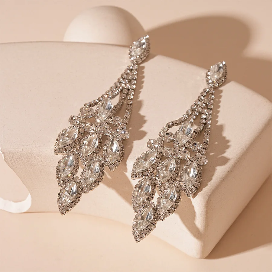 Super flash light luxury style diamond-set water drop geometry, earrings, personality exaggerated temperament high-end women