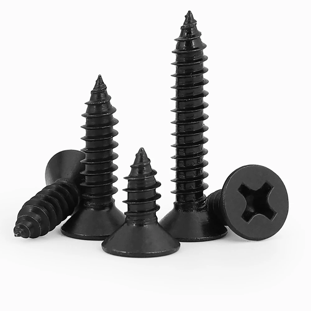 100pcs M1.2 M 1.3 M1.4 M1.5 M1.6 M1.7 1.8 M2.2 M2.5 M2.6 Mini Phillips Flat Countersunk Self-tapping Screw Black Carbon Steel