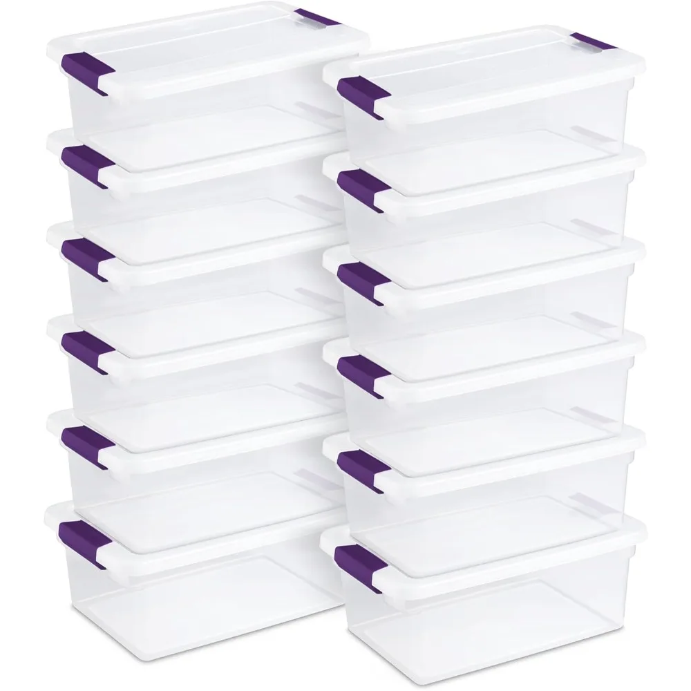 

12-Pack Stackable Organizer Bins with Latching Lids - Clear Plastic Organization Containersome Storage