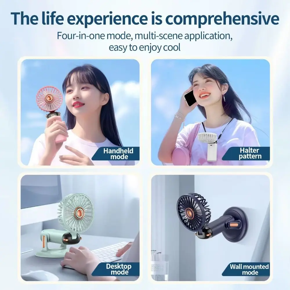 LED Digital Display Mini Adjustable Fan Adjustable Bracket 2400mAh Handheld Folding Fan Removable Base Ice Cooling Stroller Fan