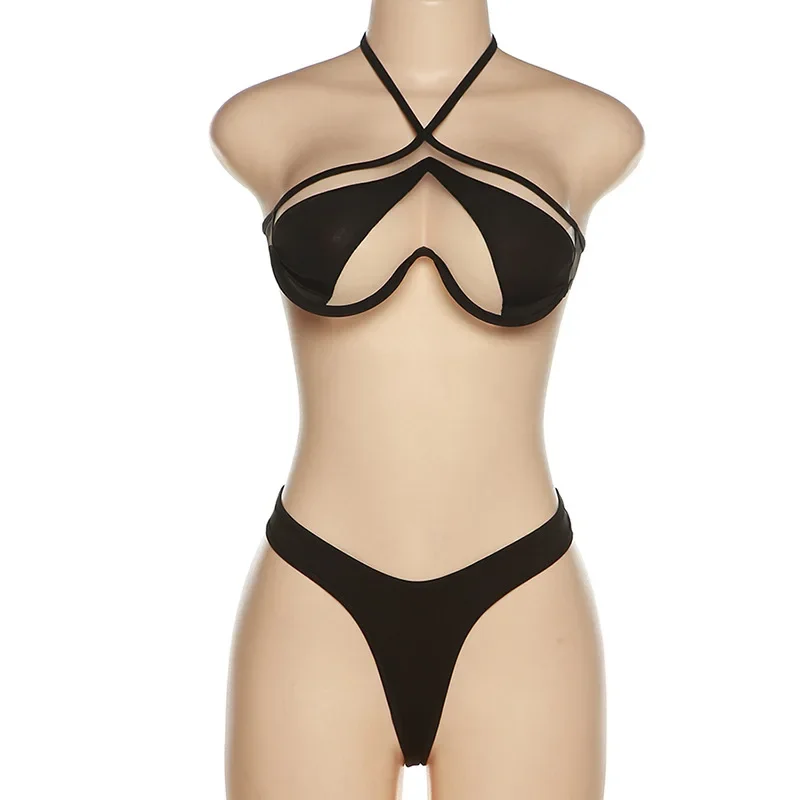 Transparente feminino ver através do biquíni de malha, conjunto de banho push up, maiô sexy, moda praia, verão, 2023