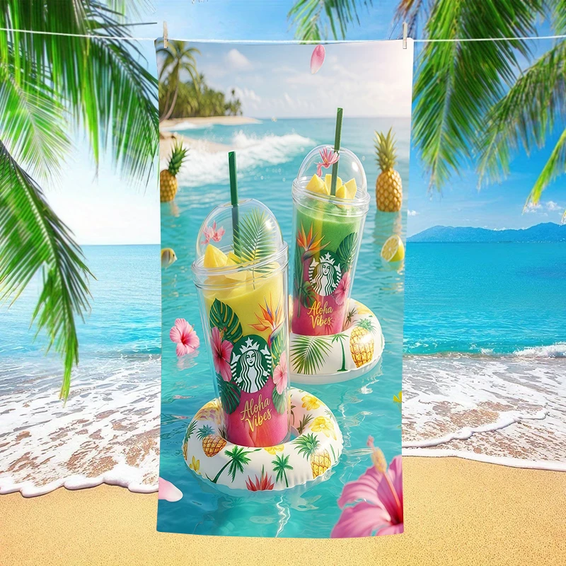 Pool Party Beach Towel Float Drink Print Aesthetic Summer Vibes Microfiber Quick Dry Oversized Vacation Swimming Bath Towel Cute