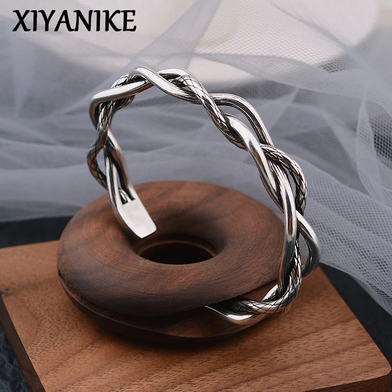 

XIYANIKE Silver Color Three-layer Twist Woven Bracelet Female Retro Simple Light Luxury Distressed All-match Open Jewelry