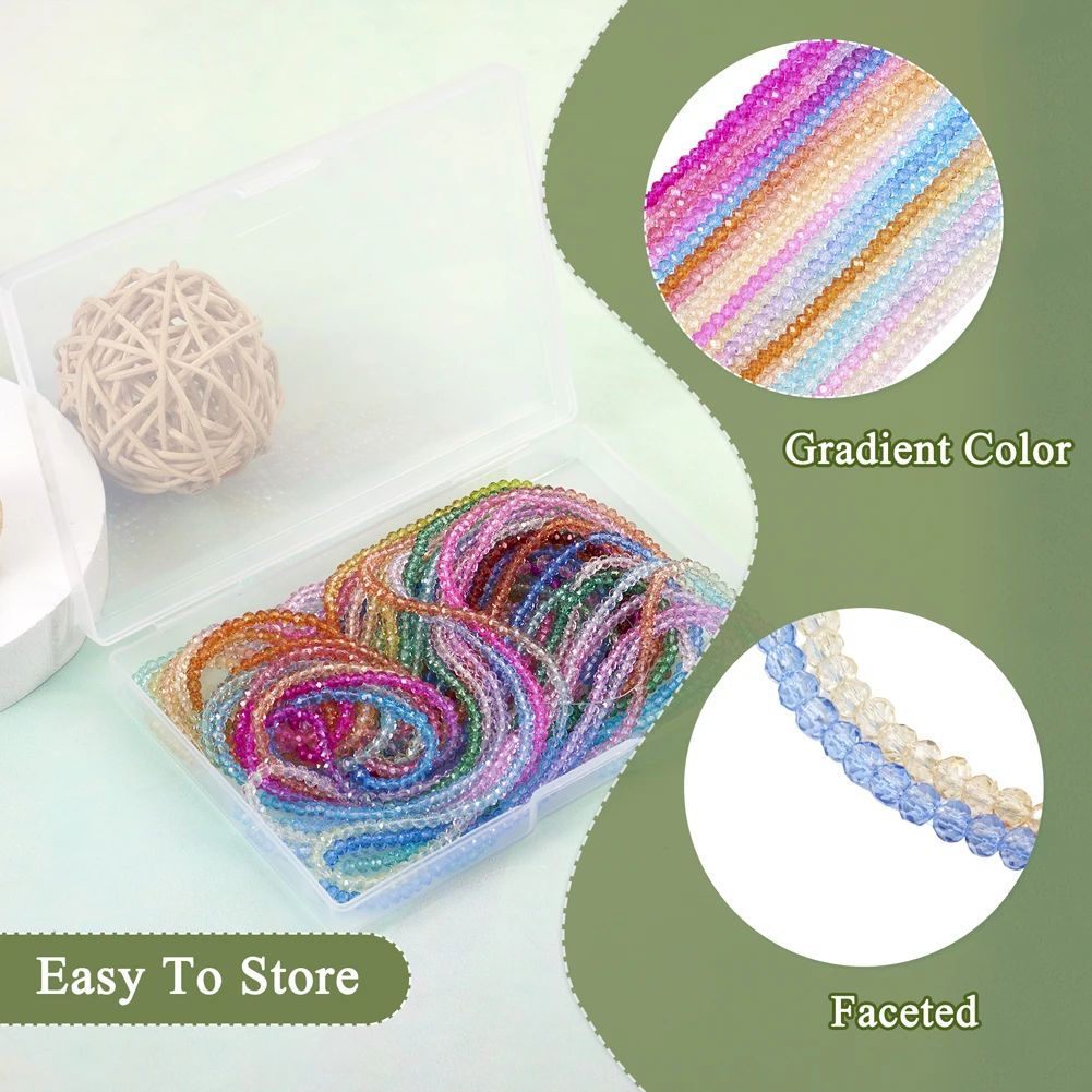 Gradient Color Glass Bead Strands Rondelle Faceted Macaron Series Spacer Beading Bracelet Necklace DIY Jewelry Making Findings