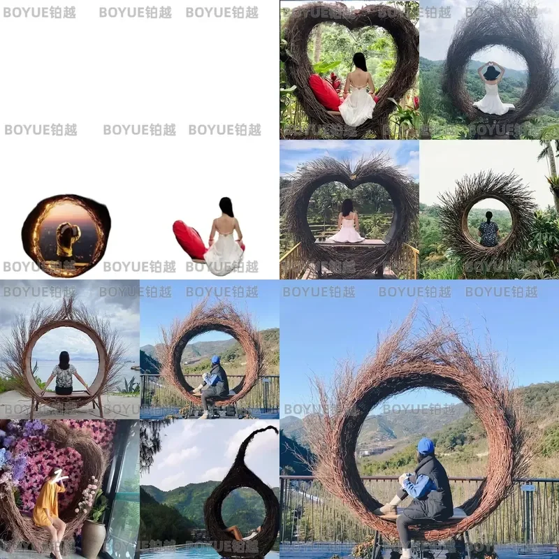 Outdoor Rattan Hanging Egg Chair Swing for Garden Patio Camping Photography Boho Nest Seat Relaxing Backyard Decor Furniture
