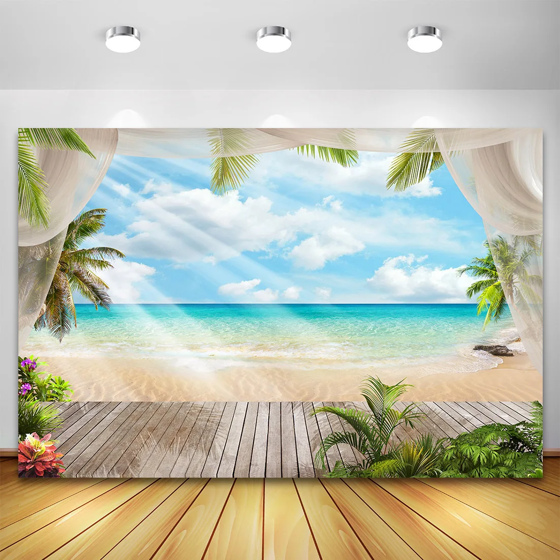 Tropical Beach Sea Sunset Wave Backdrop Photography Summer Holiday Party Background Blue Ocean Surface Children Baby Photo Props