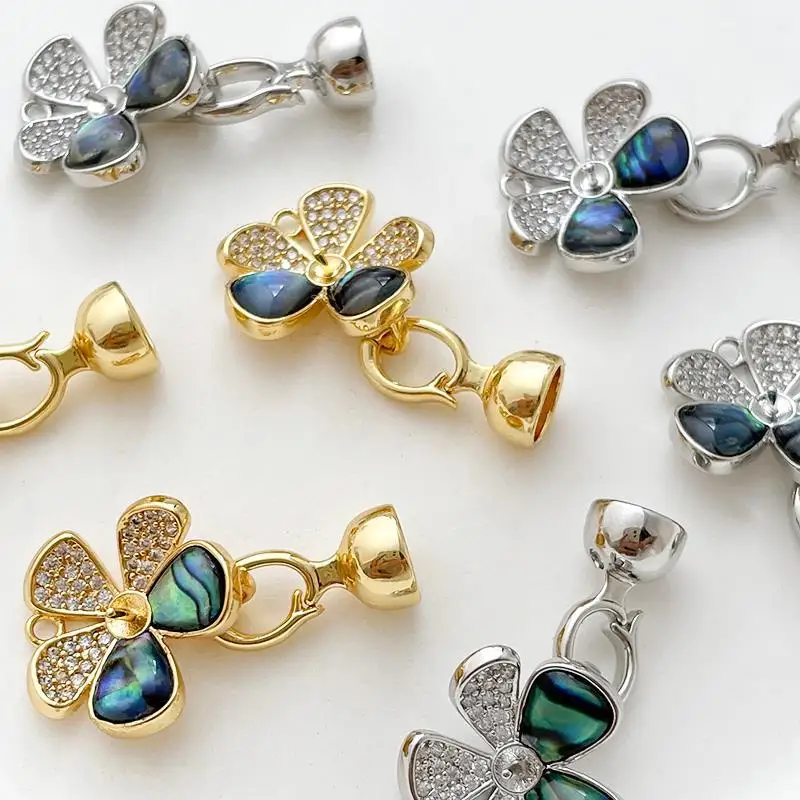 1 Copper Gold-plated Natural Abalone Five-petal Flower Pearl Buckle Connecting Buckle DIY Jewelry Bracelet Necklace Accessories