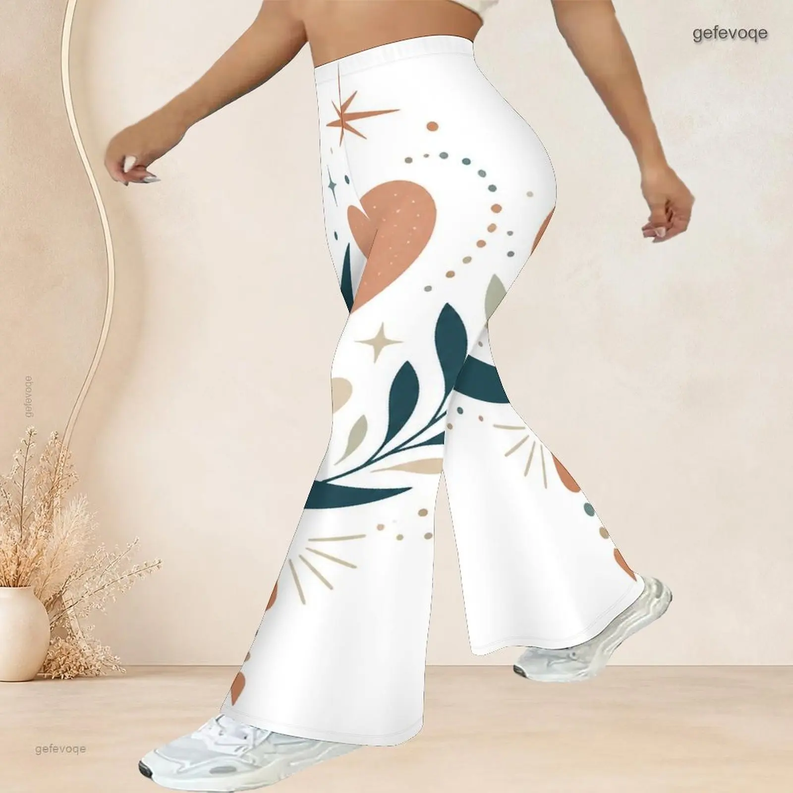 Women Flared Pants with Print High Waist Full Length Flared Leg