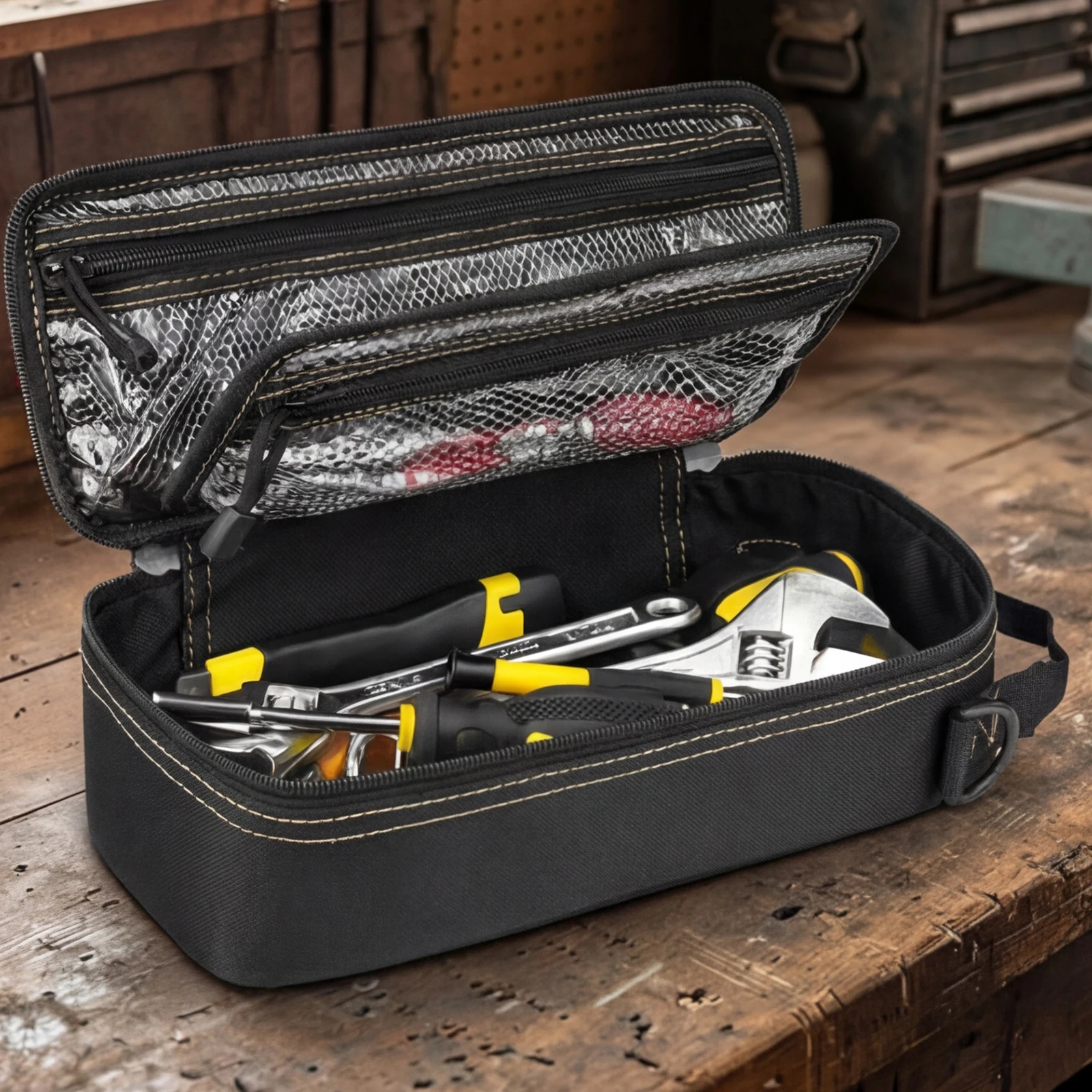 Portable Utility Organizer Case with Carabiner&Strap&Handle Electrician Tools Kit Bag Travel Hardware Cases Garden Gear Pouch