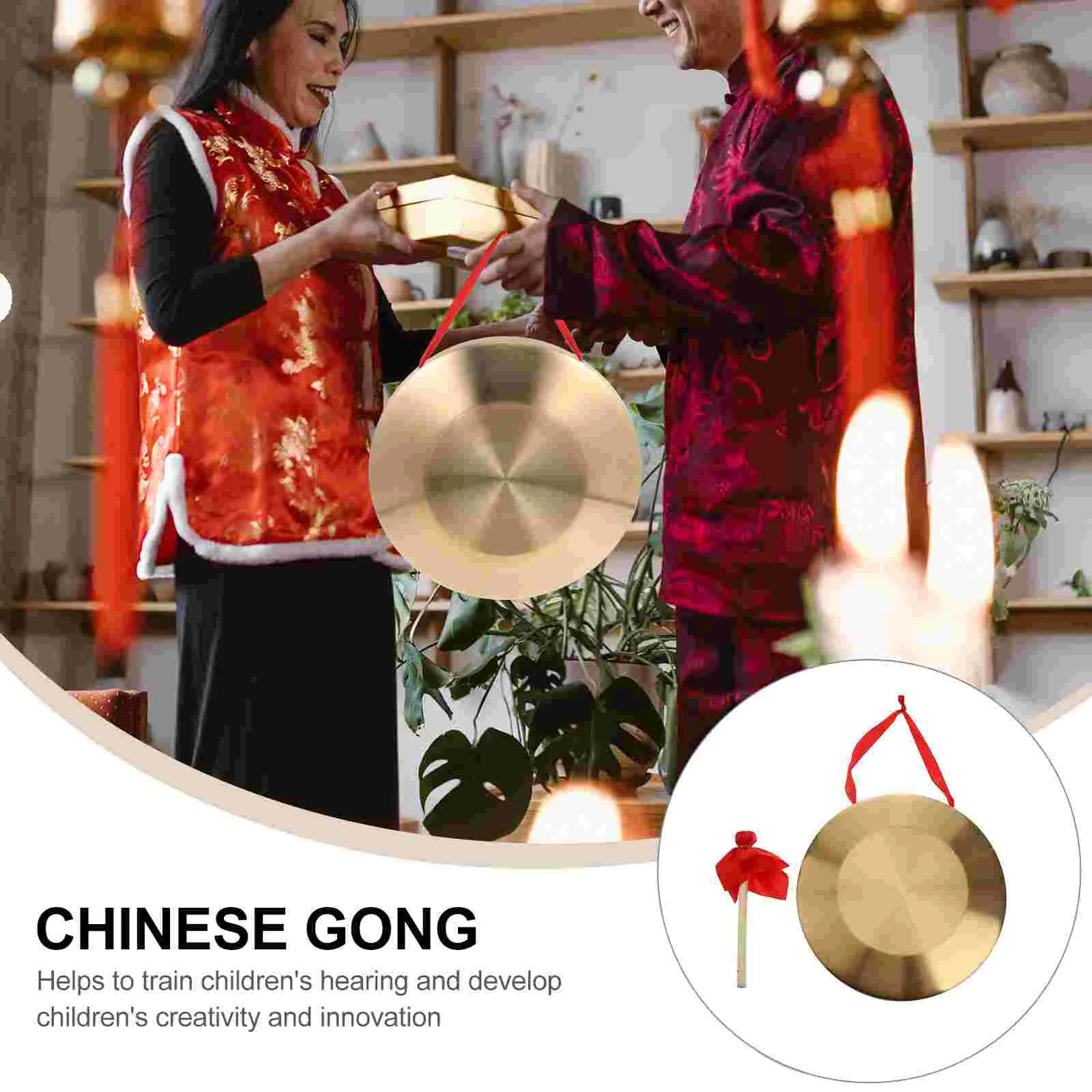 Lion Dance Gong Instruments Cymbal for Company Opening Hammer Copper Steel Alloy Boy