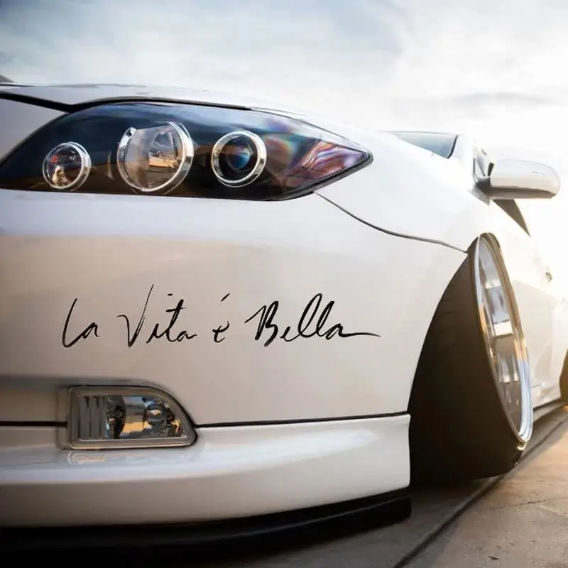 

Practical Car Stickers Decals 22cm La Vita E Bella Reflective Letters Vinyls Fashion Creative Full Body Head Styling