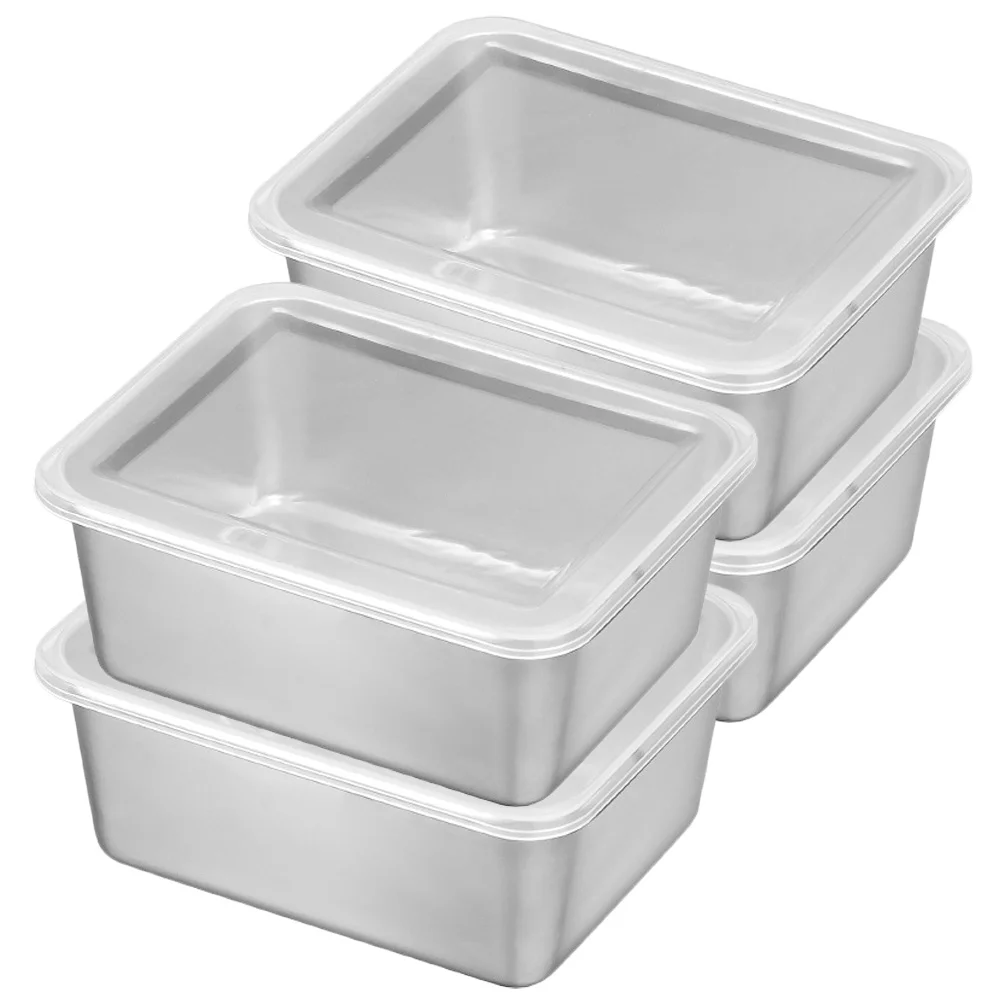 

4 Pcs Crisper Refrigerator Storage Bins Lunch Containers for Outdoor Kitchen Food Portable Fridge Stainless Steel Child