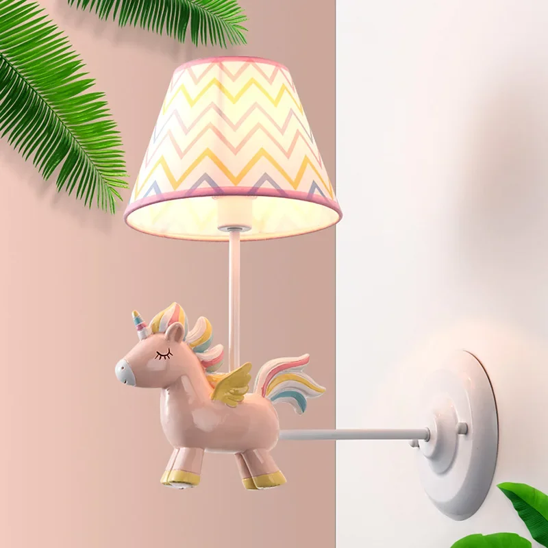 Cartoon Resin Unicorn Wall Lamps Children Room Kids Bedroom Modern Led Animal Wall Sconce Light Fixtures Stairs Lamp Home Decor