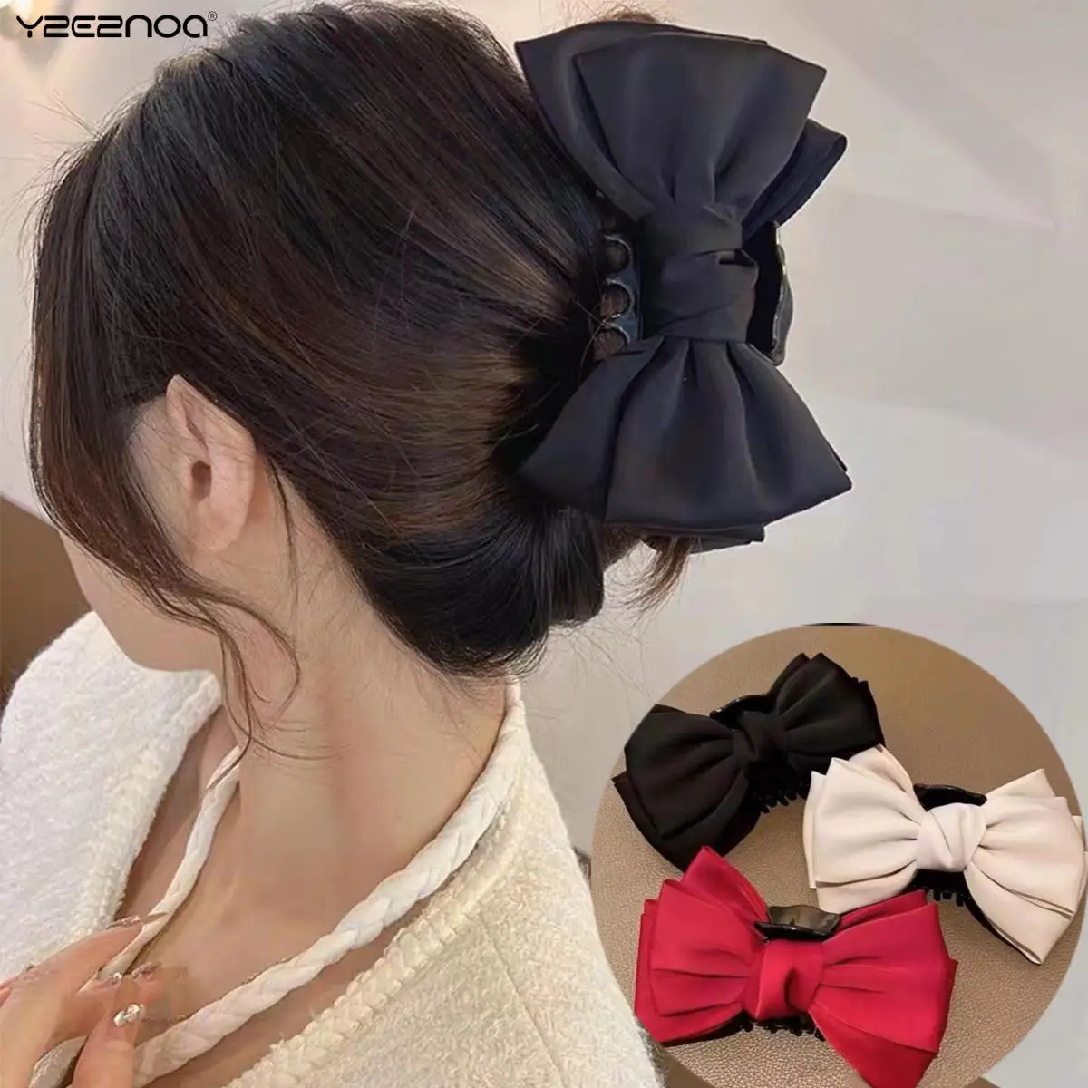 

1PC Elegant Satin Big Bow Hair Claw Clips For Women Hairpins Clamps Crab Barrettes Girls Shark Clip Fashion Accessories