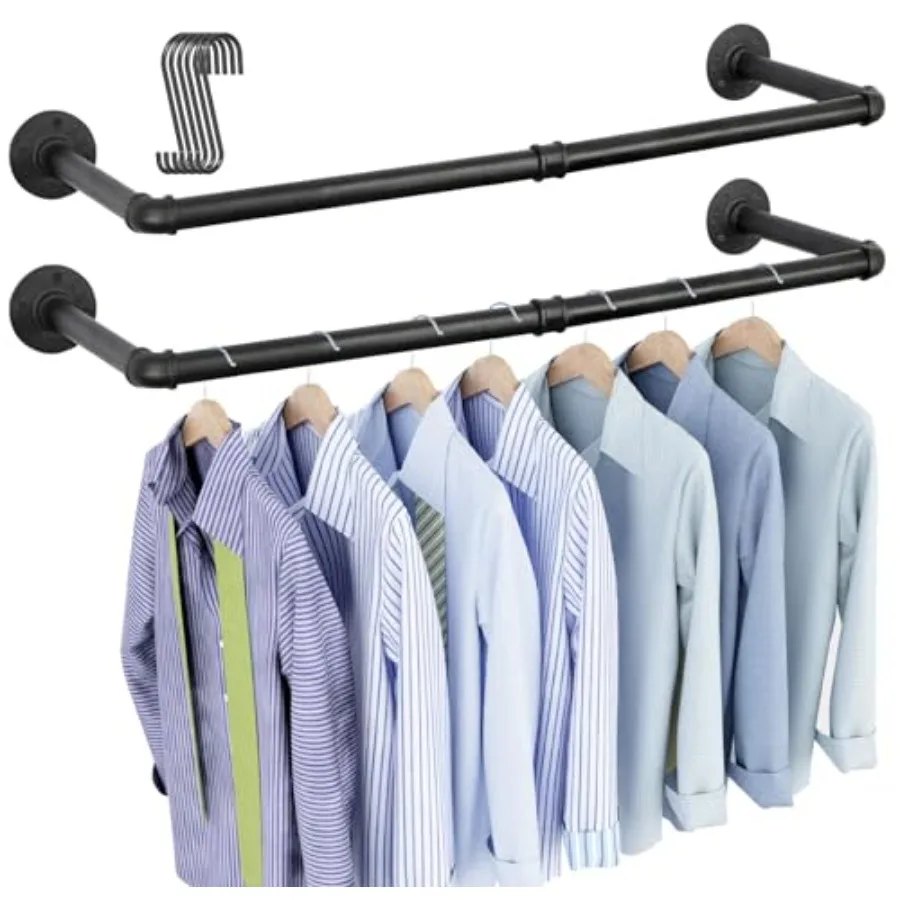 

Industrial Pipe Clothes Rack Wall Mounted Set of 2 38.4 inches Heavy Duty Iron Pipe Clothing Garment Rail Multi-Purpose Clothin